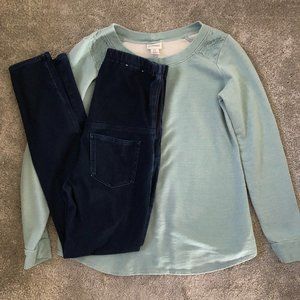 Motherhood Maternity Pullover Sweatshirt Blue and Dark Blue Jeans